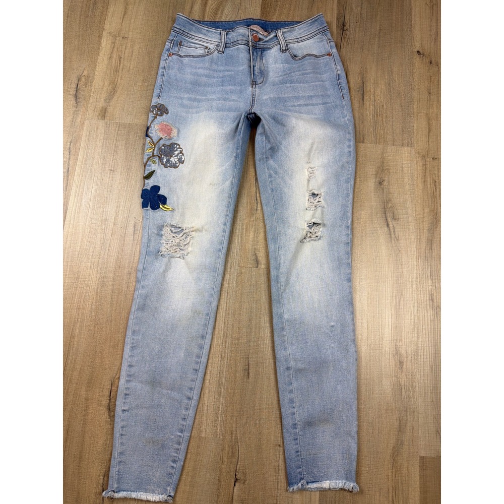 Philosophy Republic Clothing Floral Embroidered Skinny Jeans Light Wash Size 6